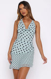 Soft Tides Halter Mini Dress Sky Blue Polka Dot