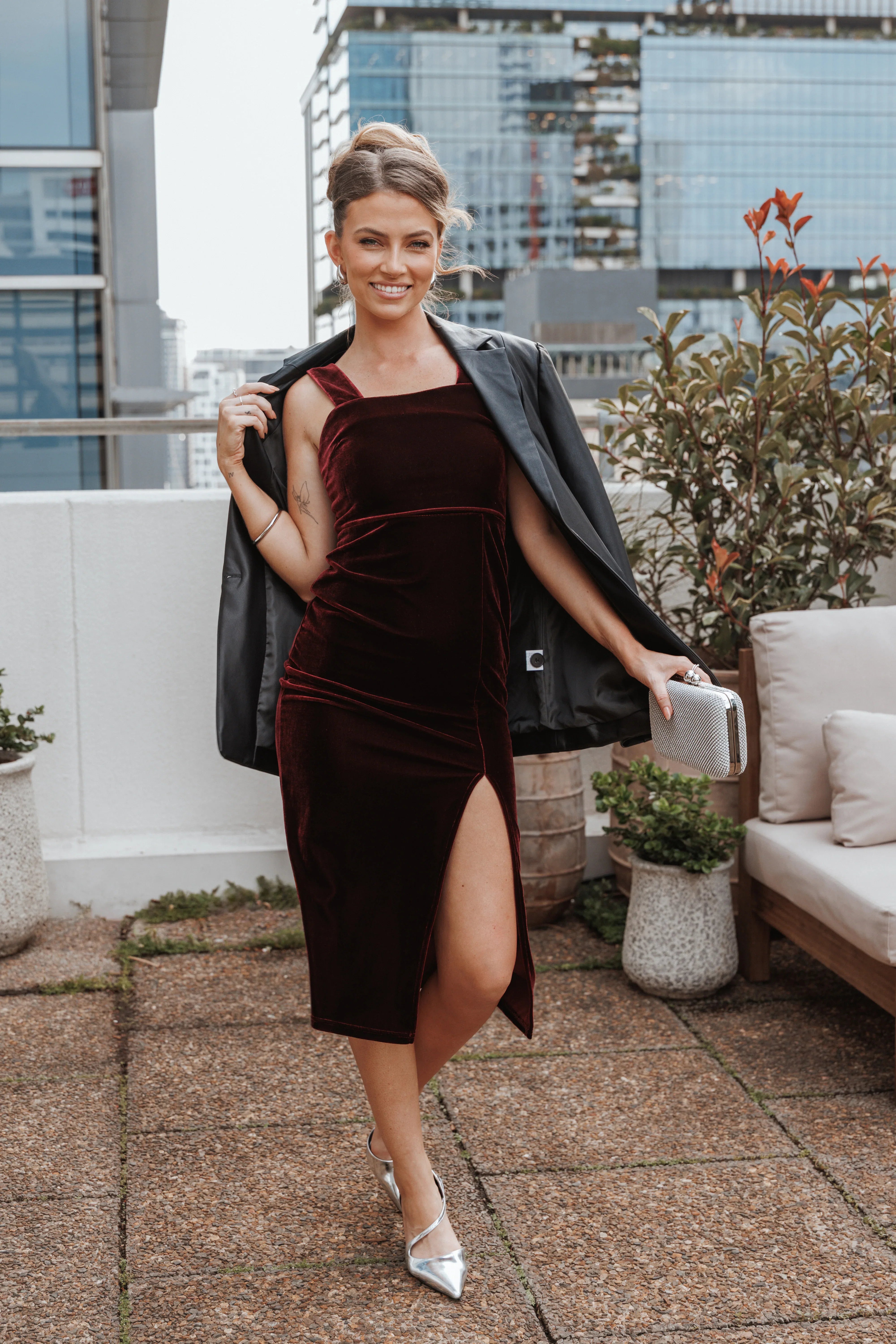Hyatt Velvet Dress Burgundy