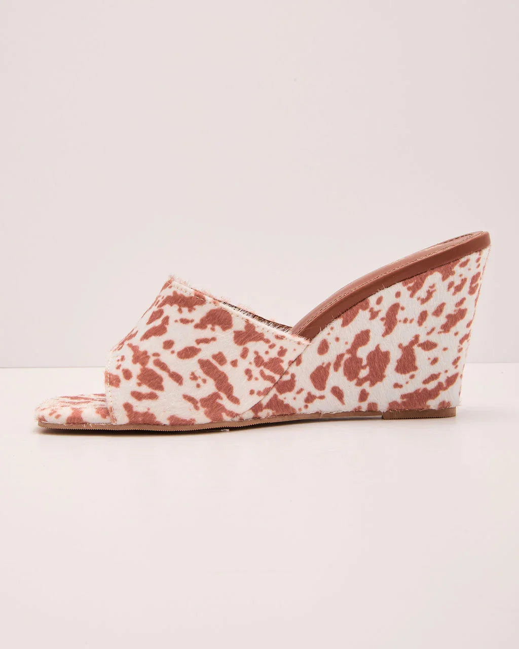 Western Hide Cow Print Wedge Mules
