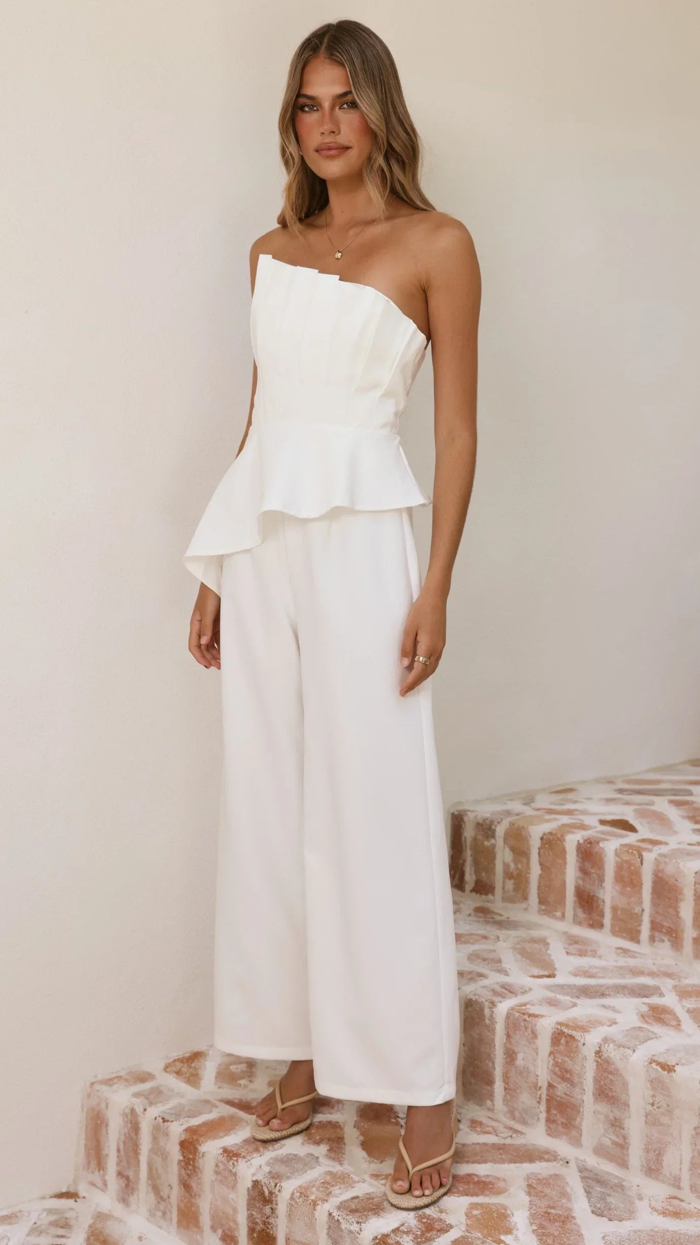 Javana Asymmetrical Top and Pants Set White
