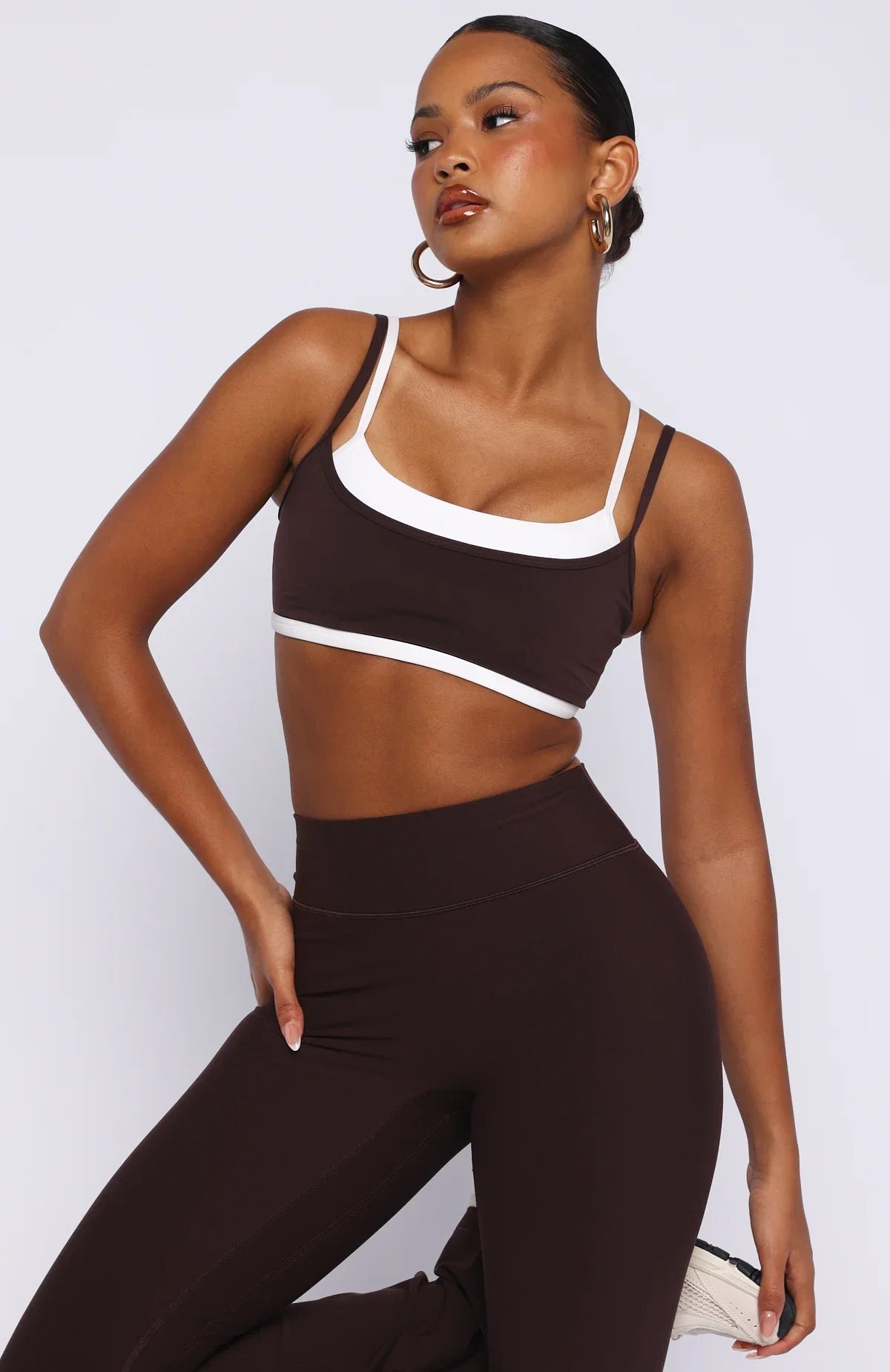 All The Glory Sports Bra Dark Chocolate White