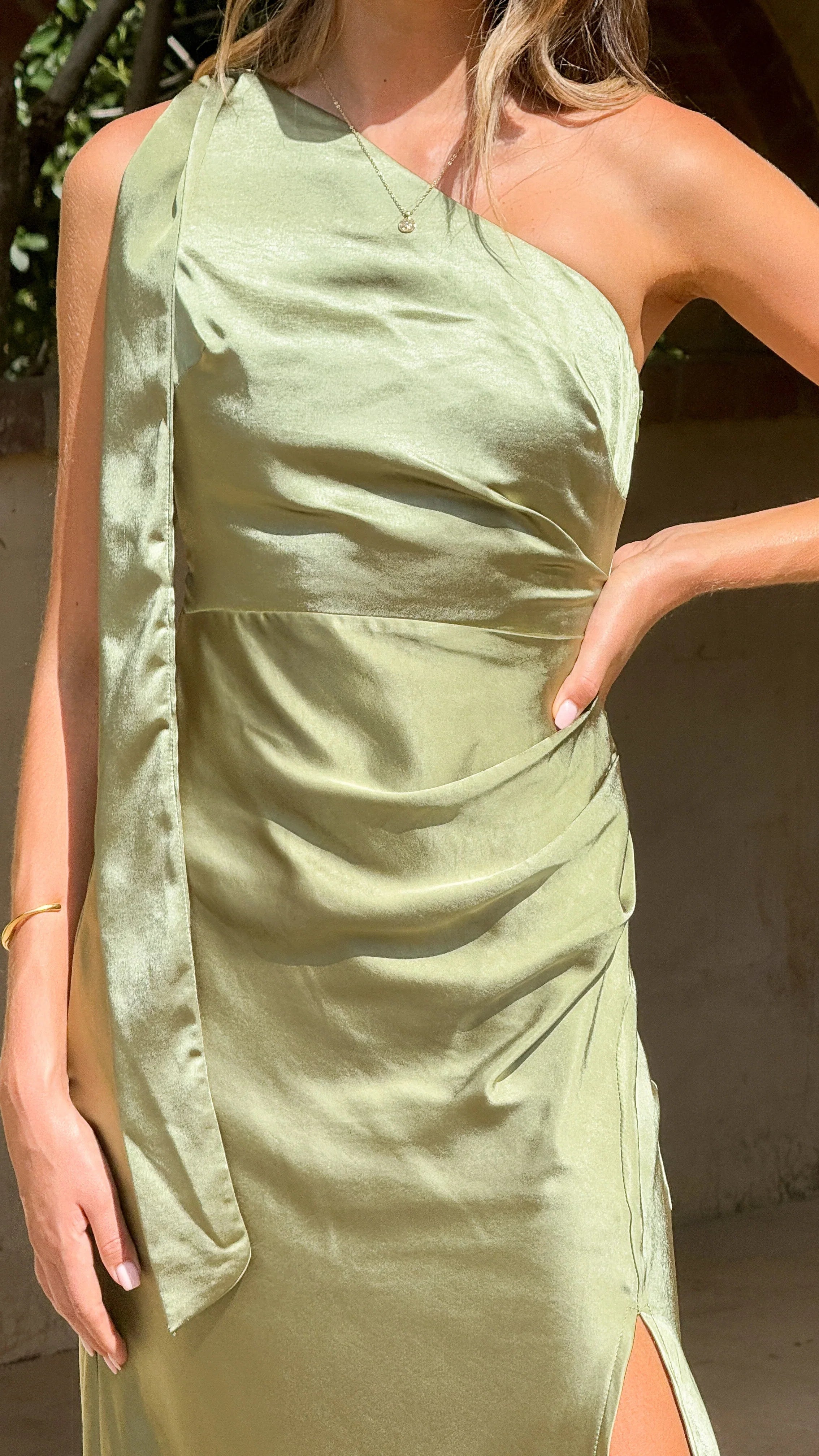 Halle One Shoulder Maxi Dress Olive
