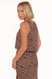 Madison Linen Cropped Tank Brown Floral