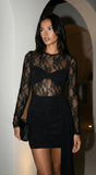 Isadora Lace Sash Mini Dress Black