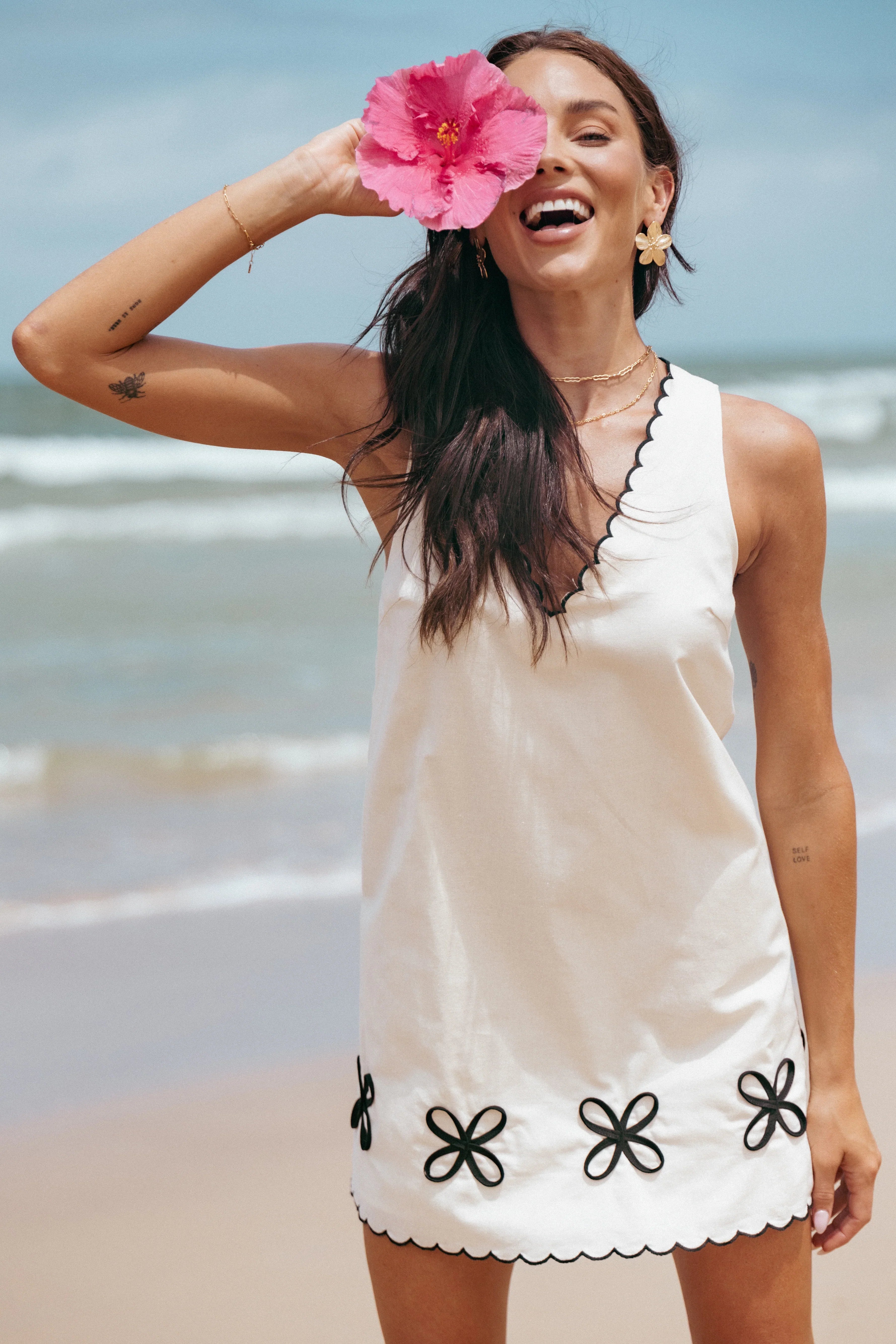 Thalia Mini Dress Cream Black