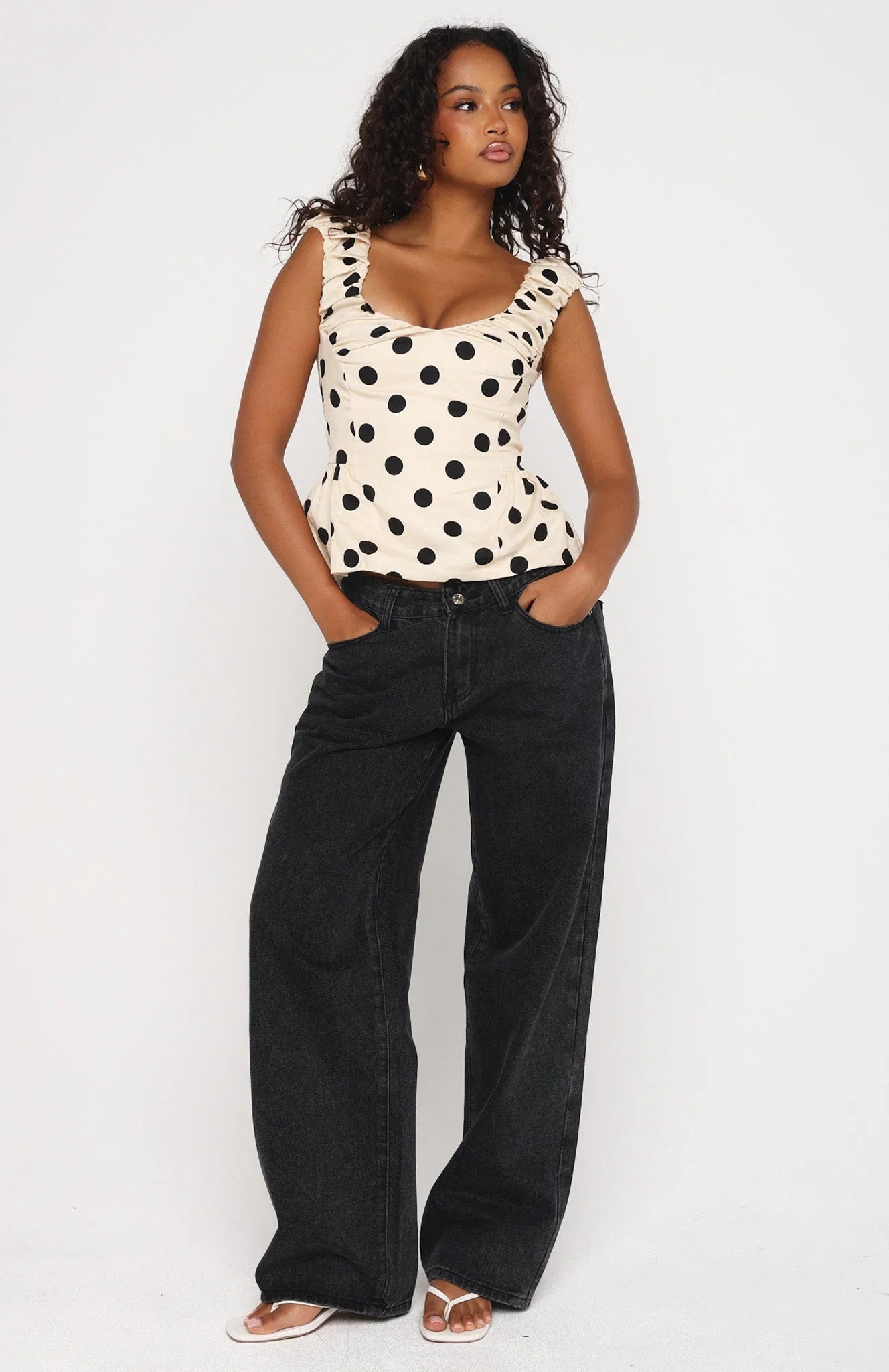 Looking Like Forever Top Cream Black Polka Dot