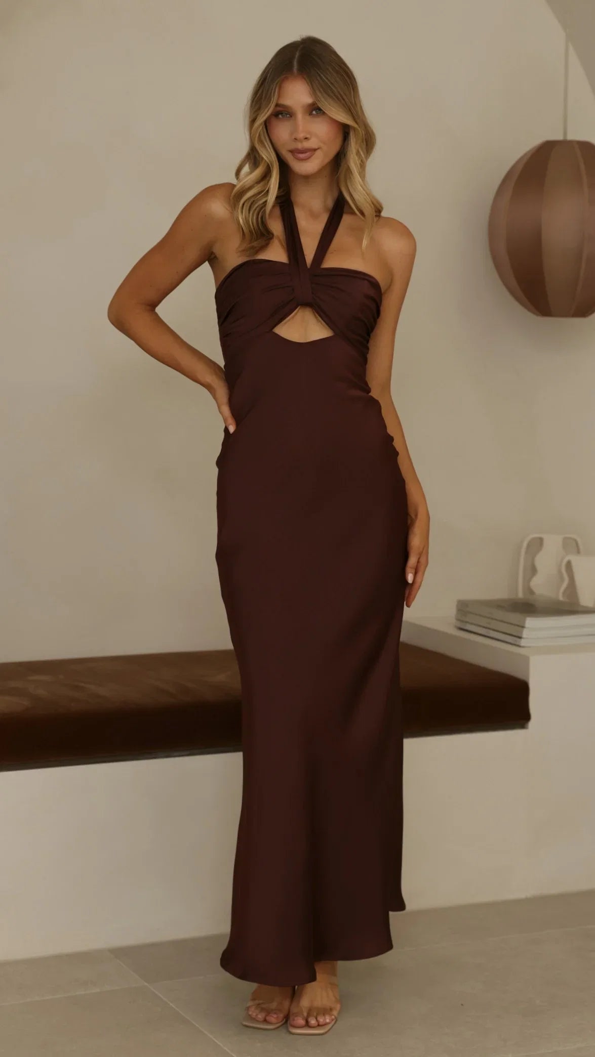 Grace Halter Maxi Dress Chocolate