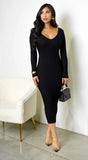 Lio Off Shoulder Ribbed Midi Dress Black