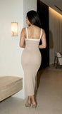 Arden Contrast Knit Midi Dress Beige