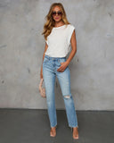 Grazie Rigid Cropped High Rise Distressed Jeans