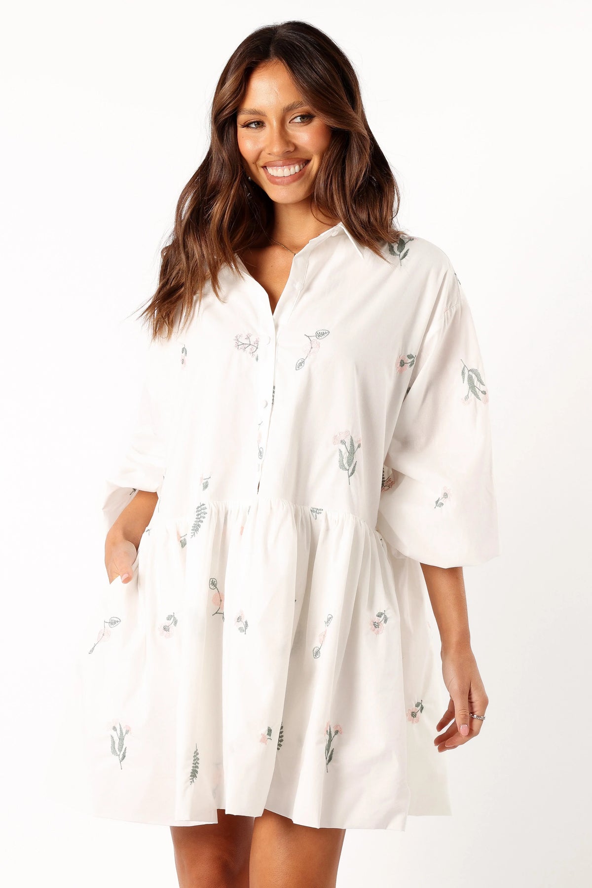 Daisy Long Sleeve Mini Dress White Floral