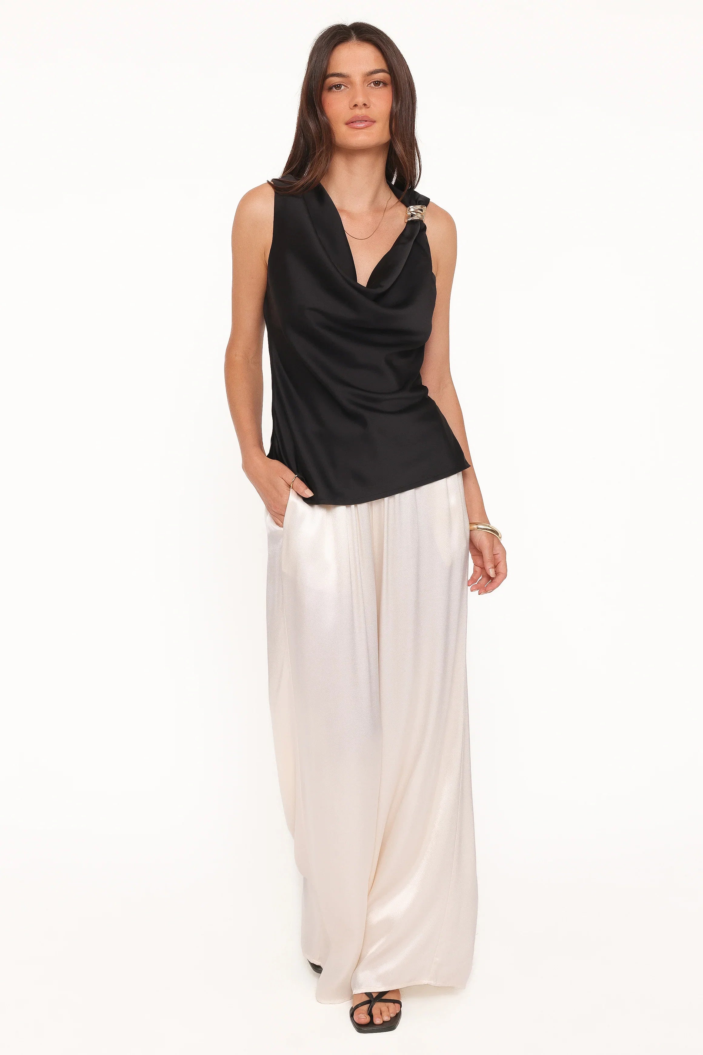 Serena Cowl Neck Top Black