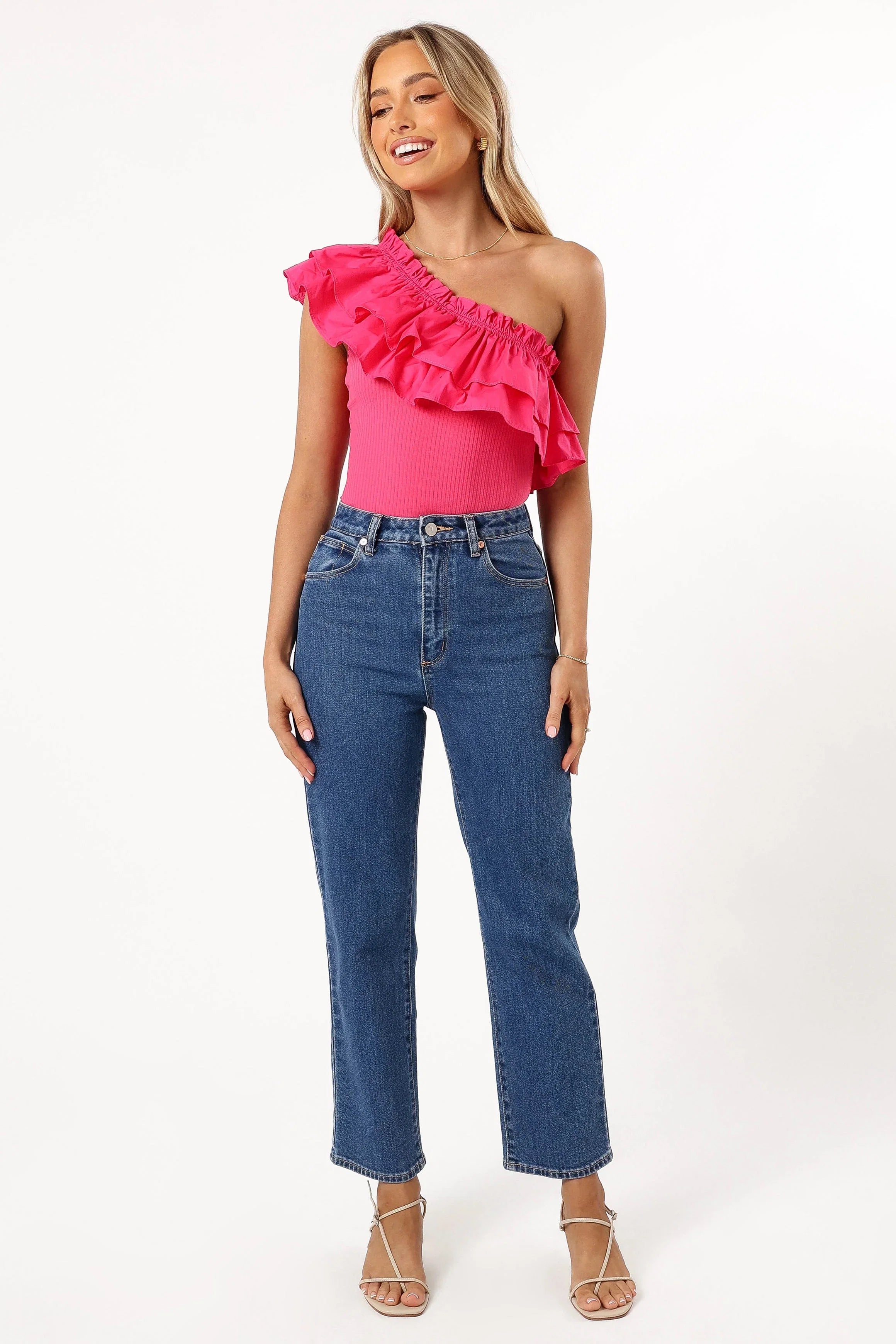 Meena One Shoulder Bodysuit Fuchsia