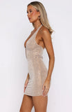 Looking A Million Dollars Embellished Mini Dress Beige
