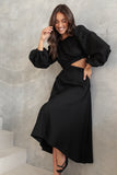 Ginnee Puff Sleeve Cutout Midi Dress Black