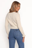 Zana Ribbed Ruffle Cuff Knit Sweater Cream