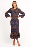 Pierre Long Sleeve Lace Maxi Dress Navy