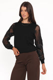 Cailin Sheer Sleeve Top Black