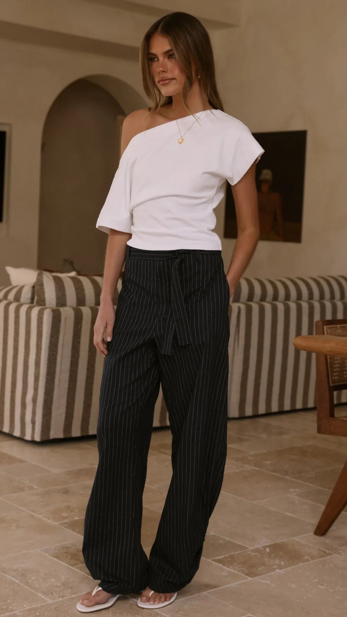 Audrey Pinstripe Tapered Pant Navy