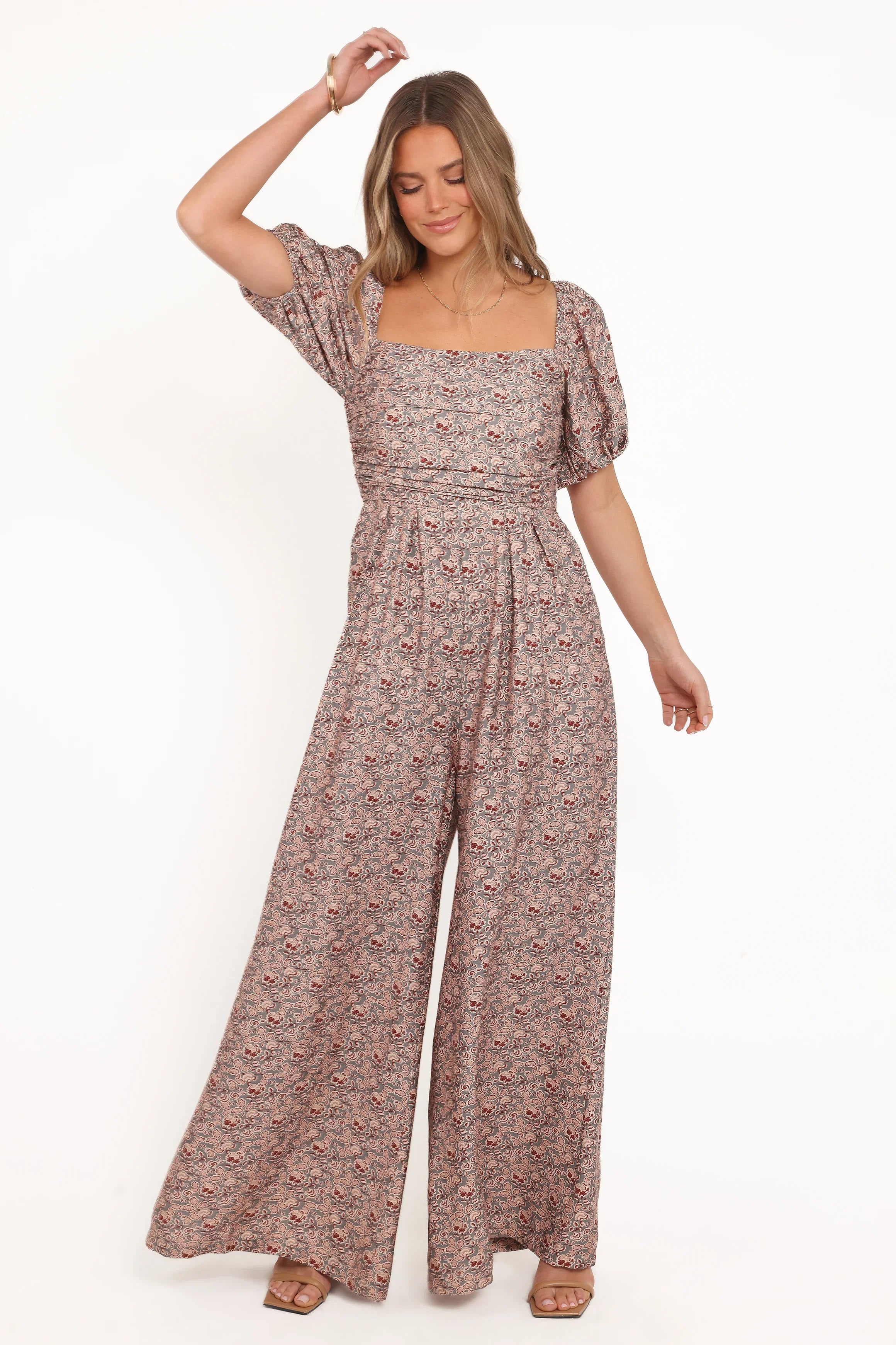 Jayda Puff Sleeve Jumpsuit Grey Floral