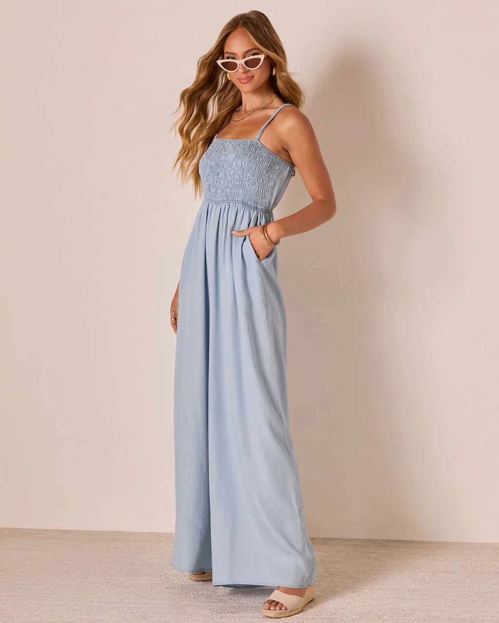 Kerra Wide Leg Chambray Jumpsuit