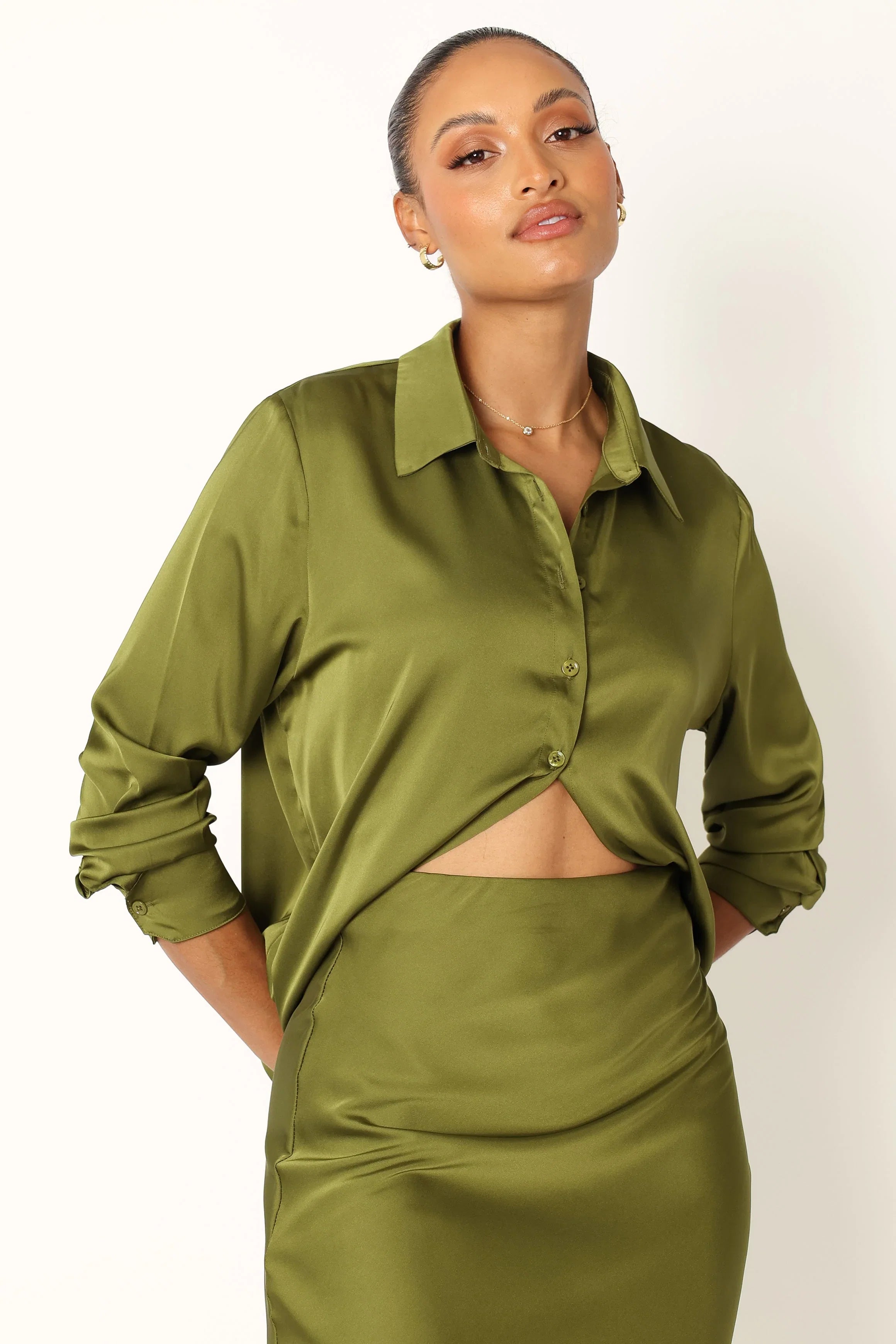 Narissa Satin Shirt Palm Green