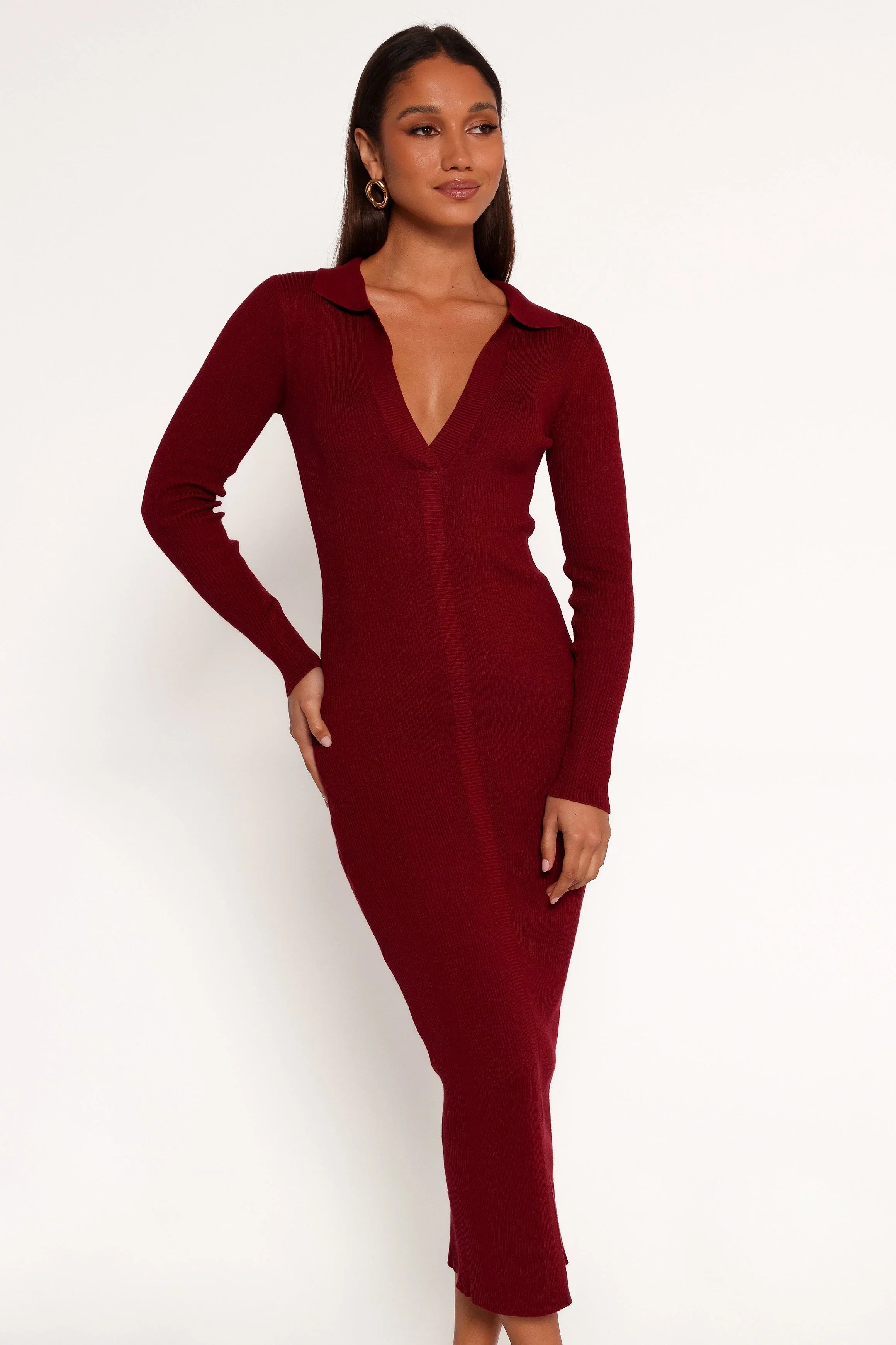 Collins Long Sleeve Midi Dress Wine