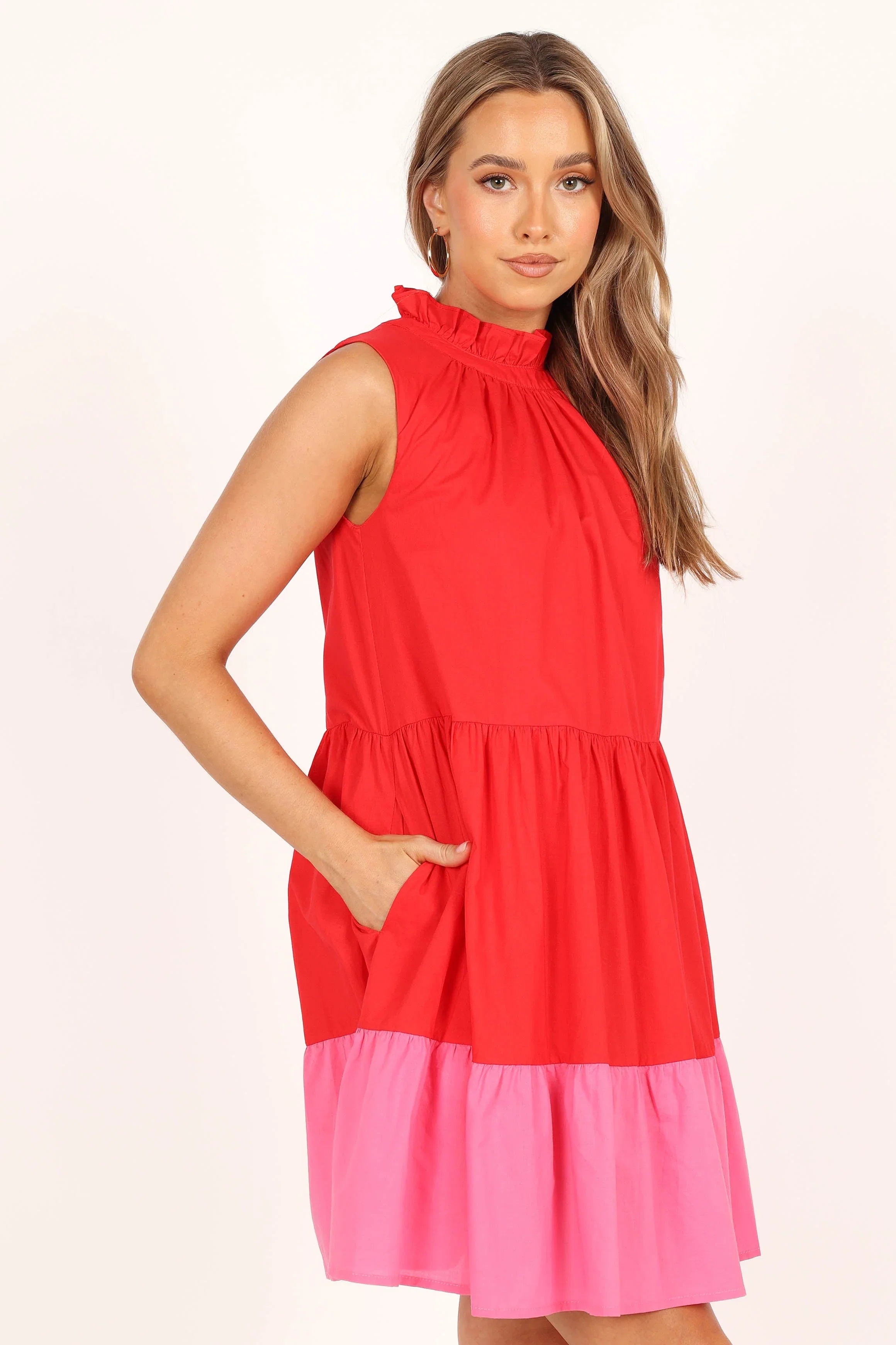 Bradshaw Tiered Mini Dress Red Pink