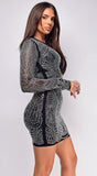 Nuria Black Mesh Rhinestone Mini Dress