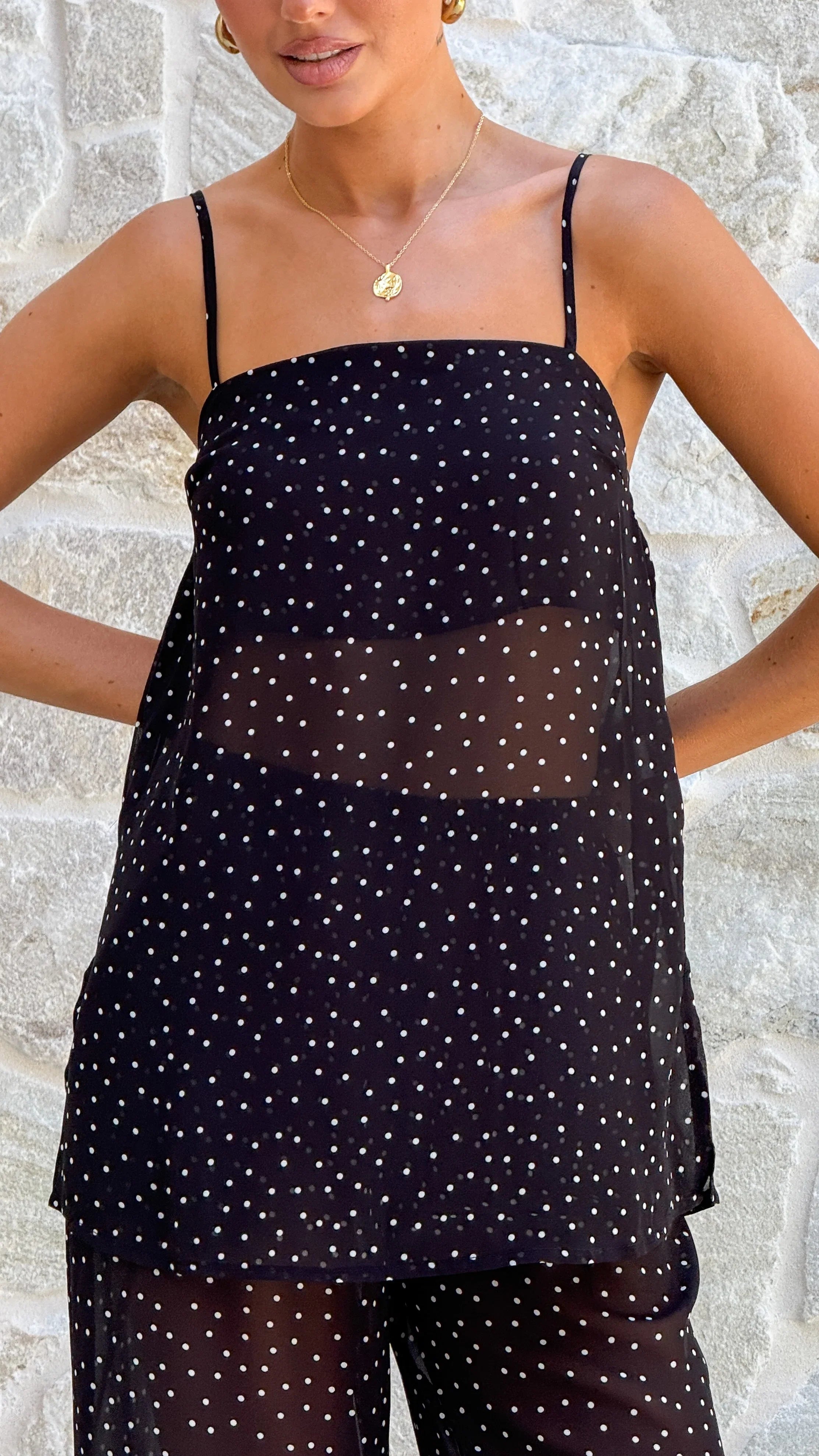 Rubi Top and Pants Set Black Polka