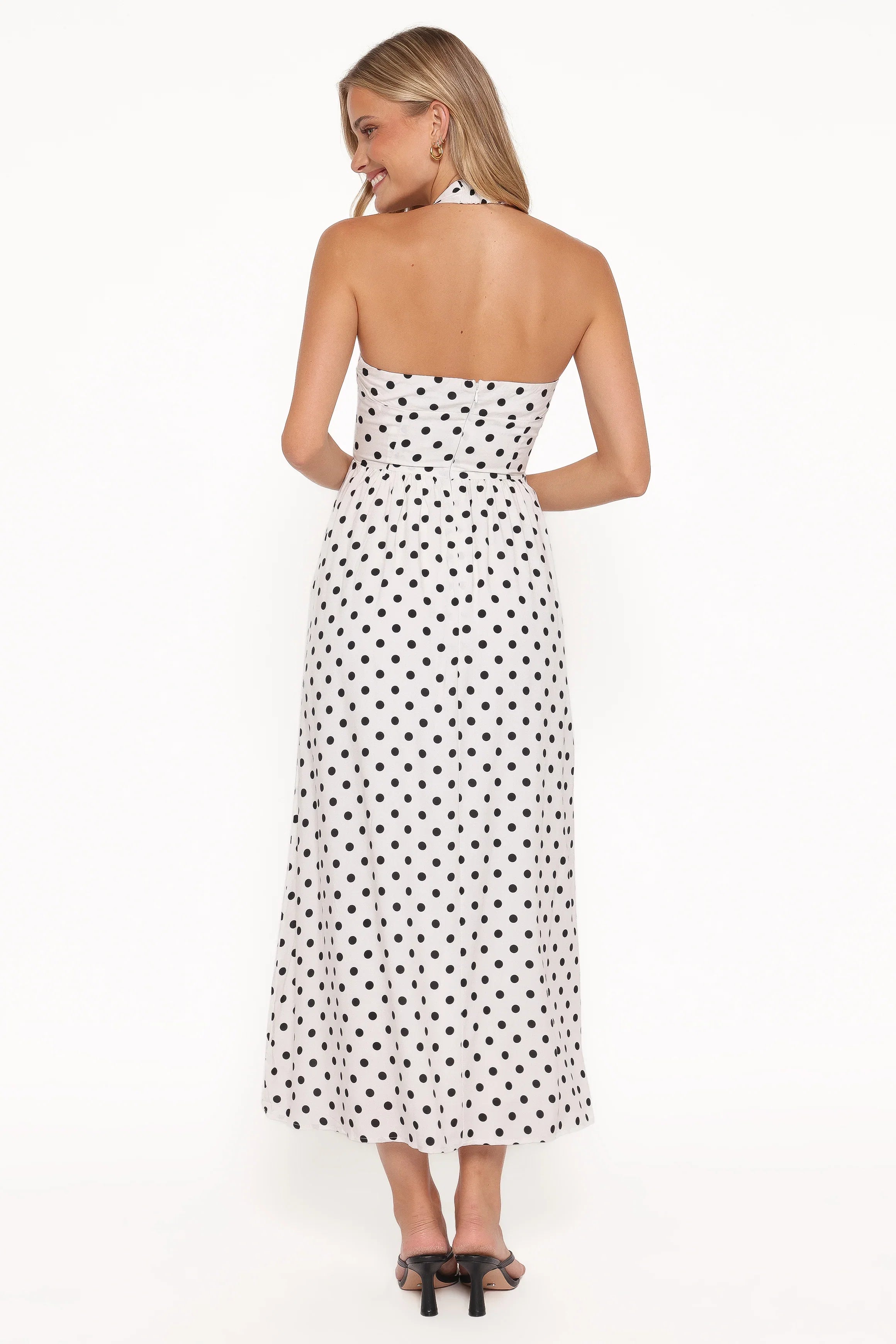 Gemini Halterneck Maxi Dress White Polka Dot