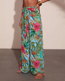 Arellie Tropical Floral Waist Tie Cover Up Pants