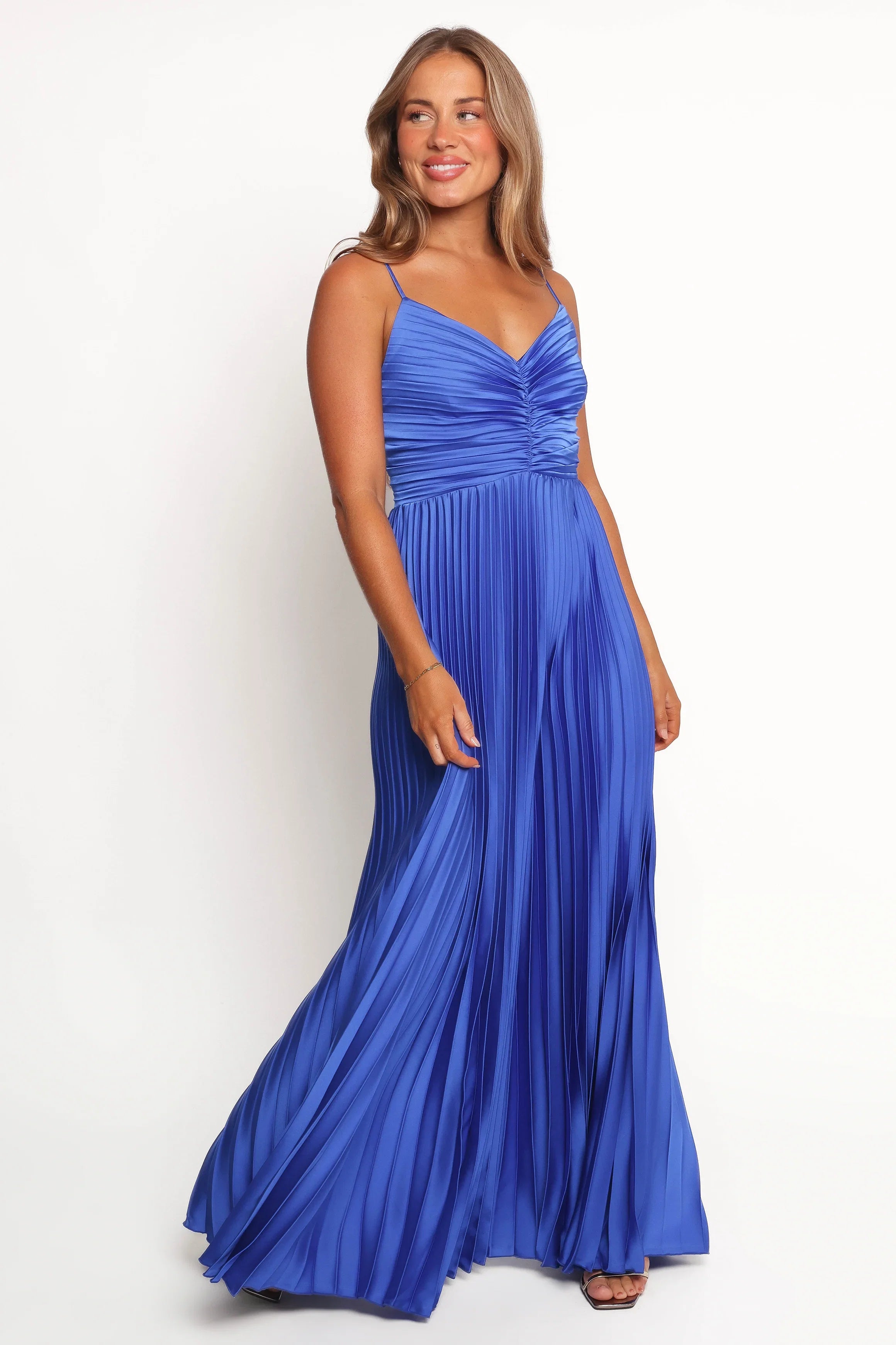 Naira Pleated Maxi Dress Blue