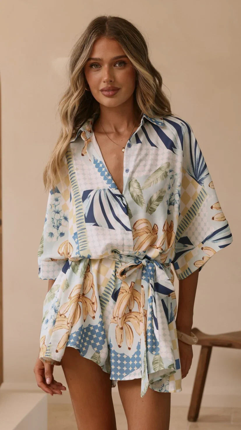 Farrah Playsuit Blue Yellow Print