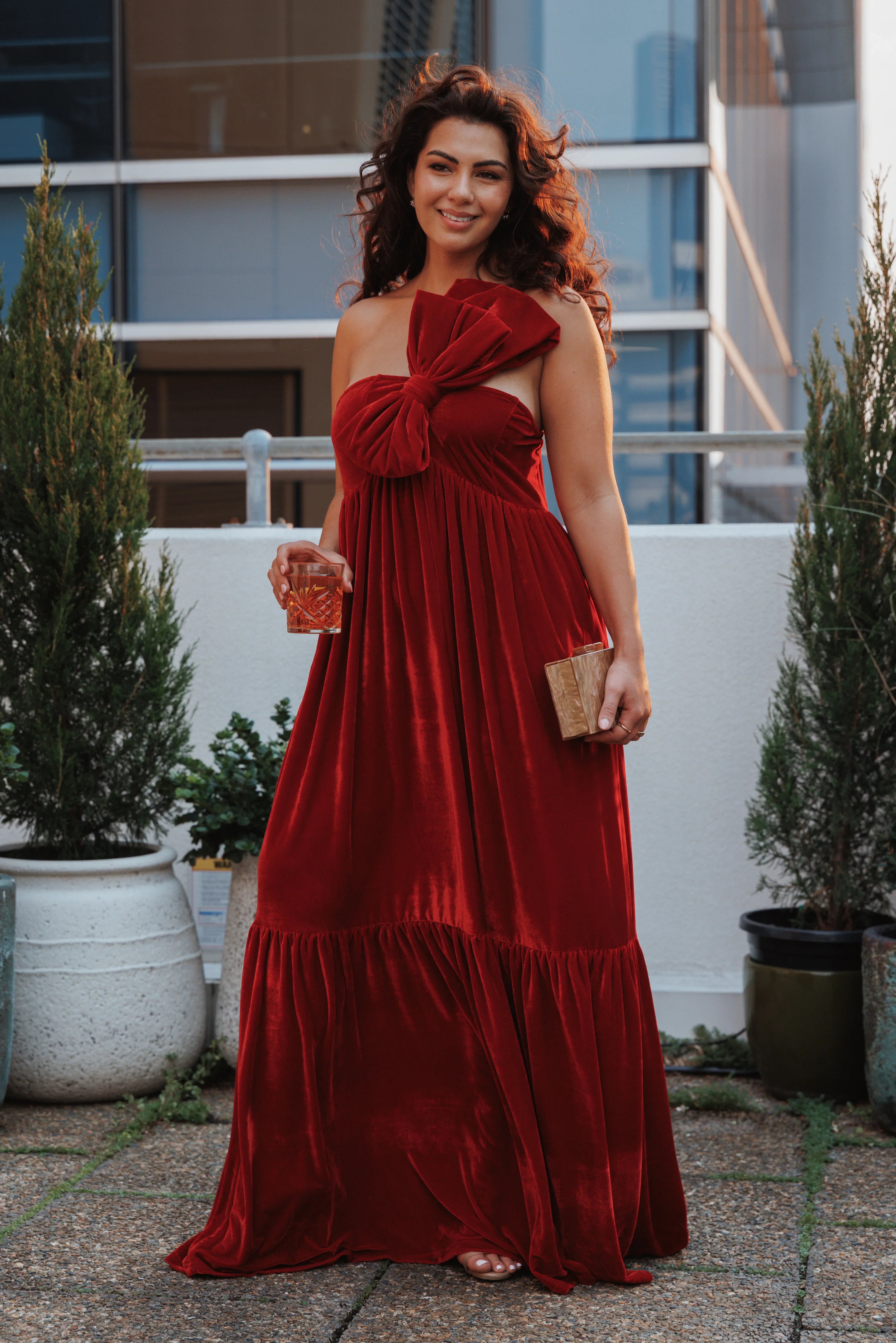 Betina Bow Front Maxi Dress Red Velvet
