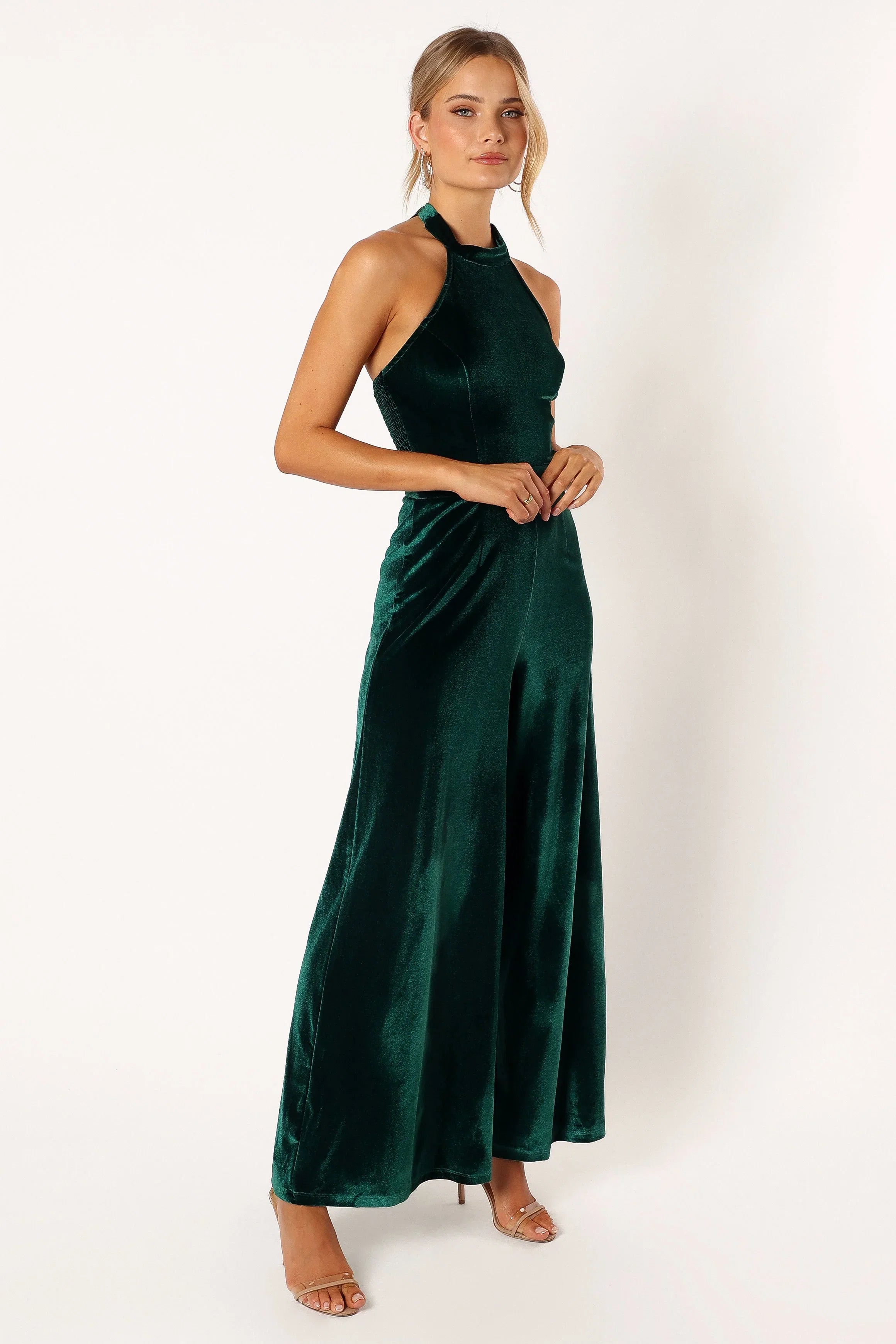 Aria Velvet Jumpsuit Emerald
