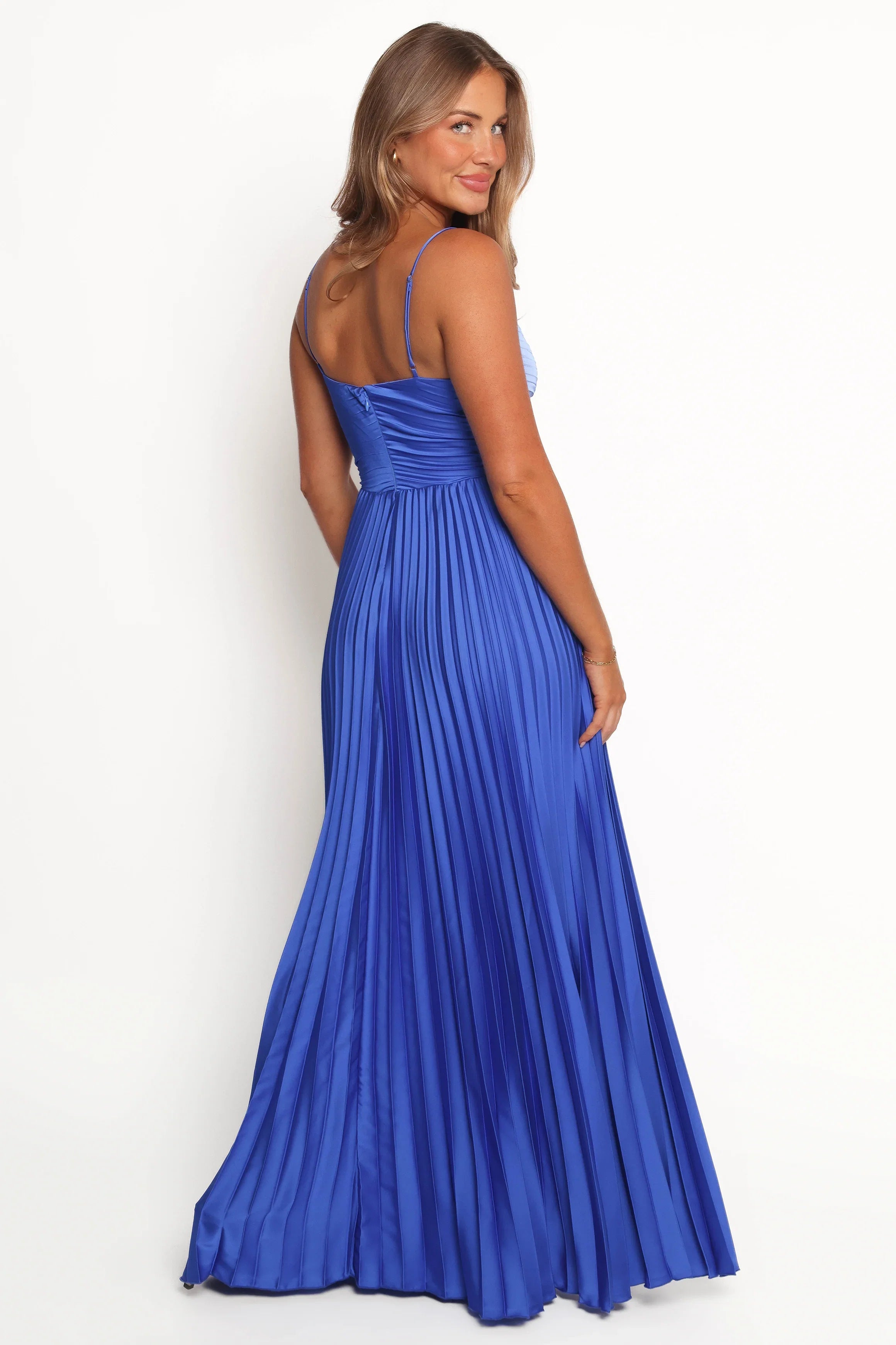 Naira Pleated Maxi Dress Blue
