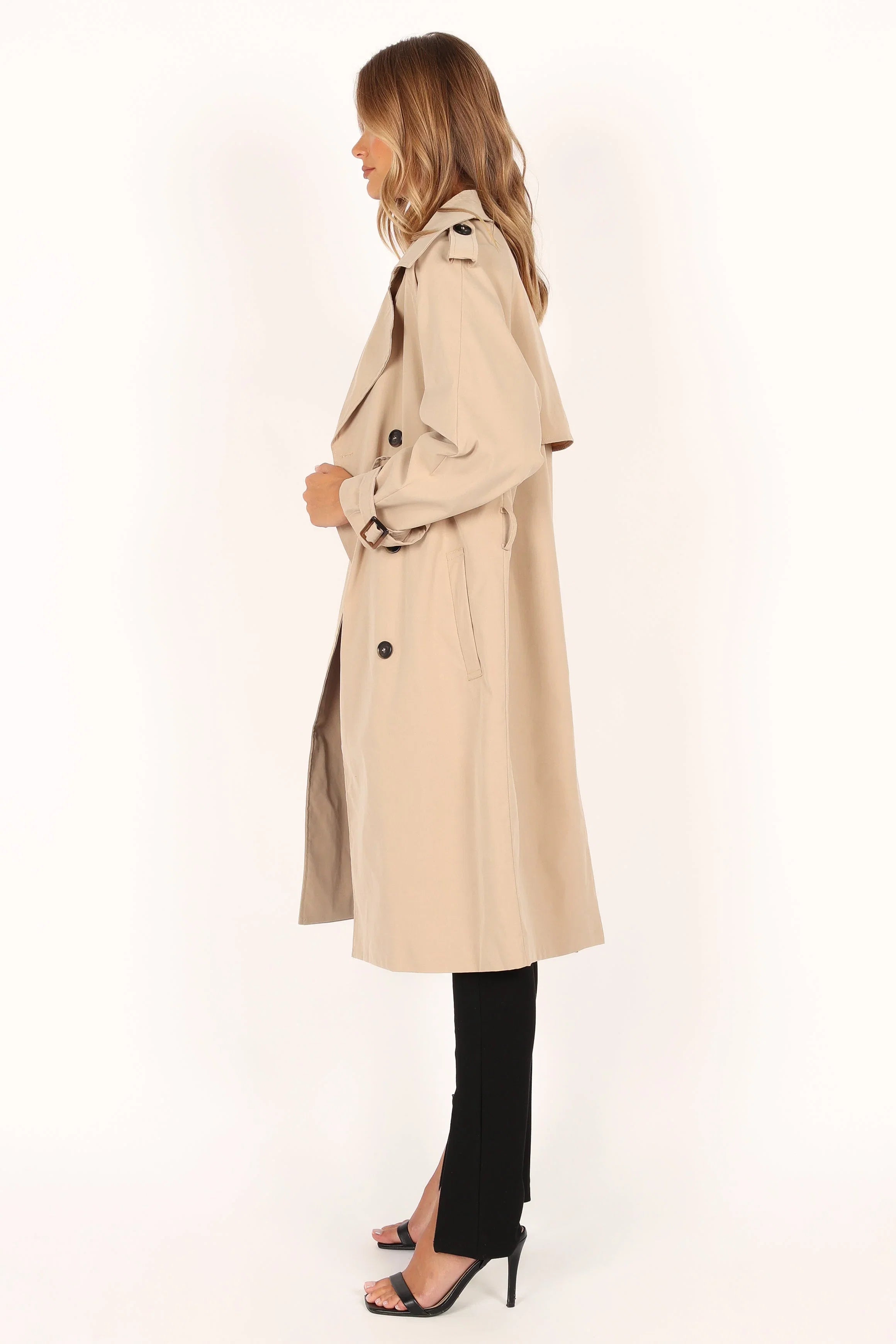 Trina Button Front Trench Coat Beige