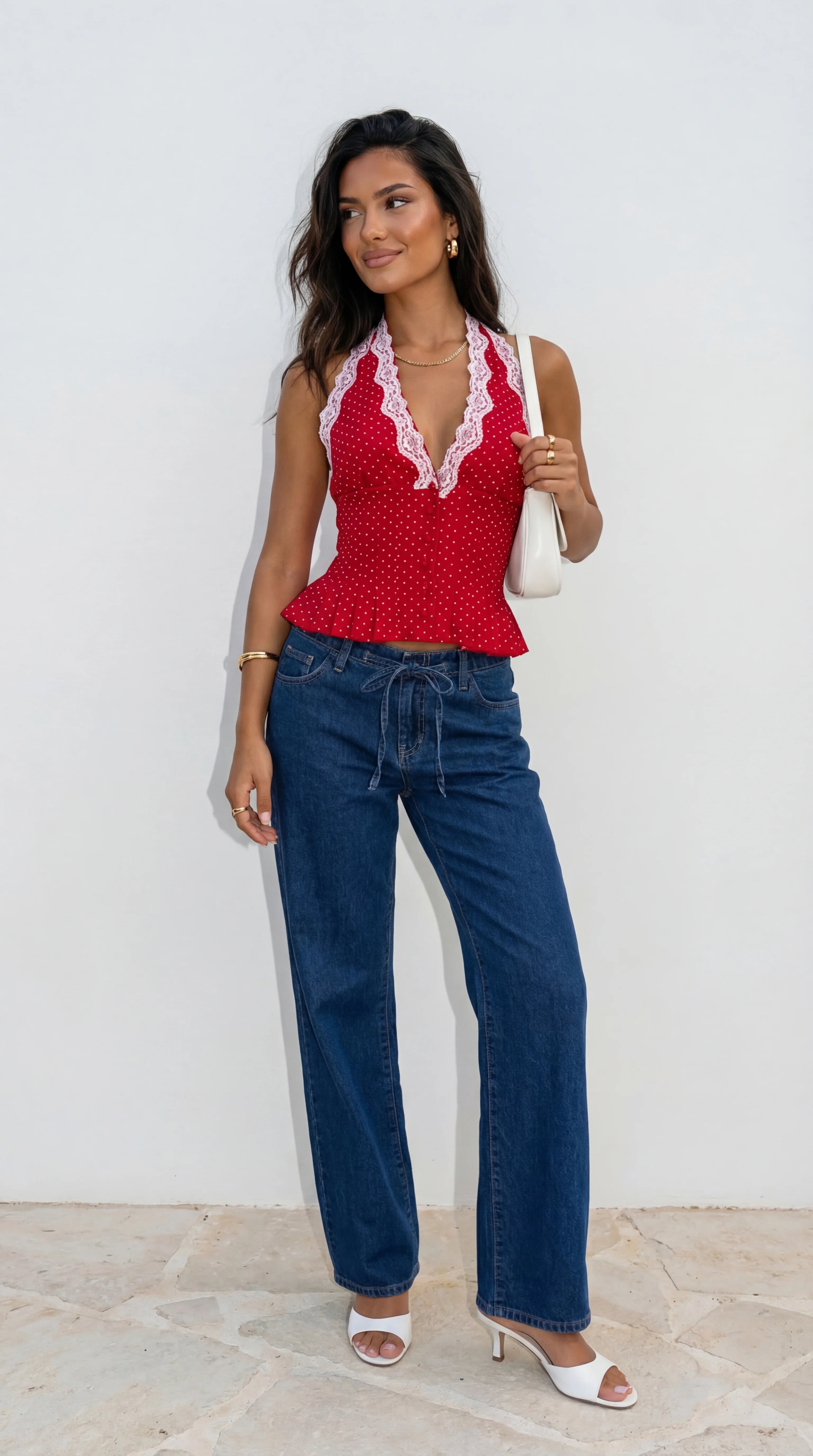 Ventura Drawstring Wide Leg Denim Pants Blue