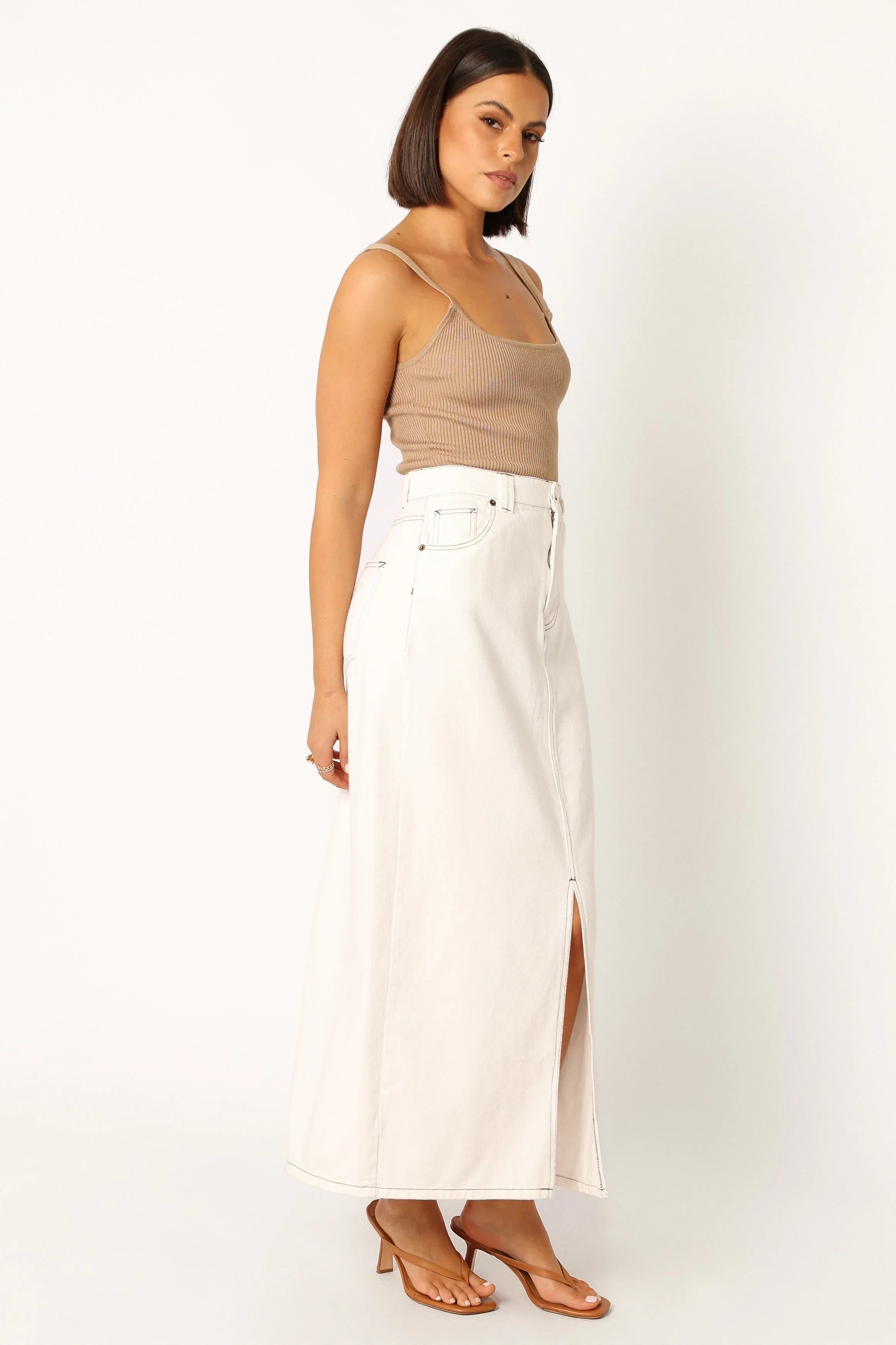 Rana Denim Midi Skirt White