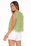 Lumi Embroidered Ruffle Top Green