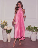 Sunlit Dream Pleated Halter Dress