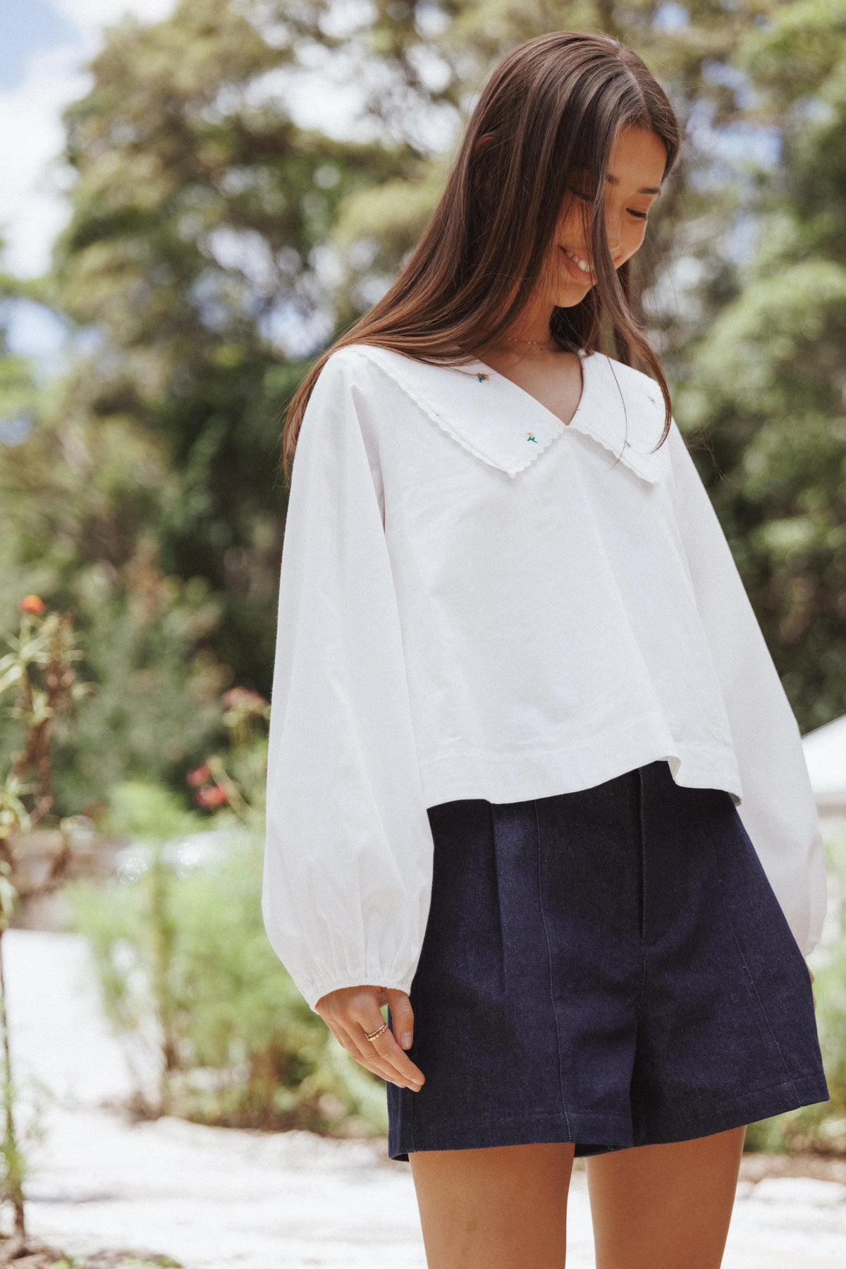 Kenna Embroidered Long Sleeve Top White Floral