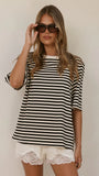 Josie Crew Neck Tee Black White Stripe