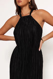 Melody Plisse Halter Maxi Dress Black