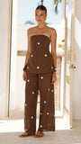 Kailani Strapless Top and Pants Set Chocolate White Polka Dot