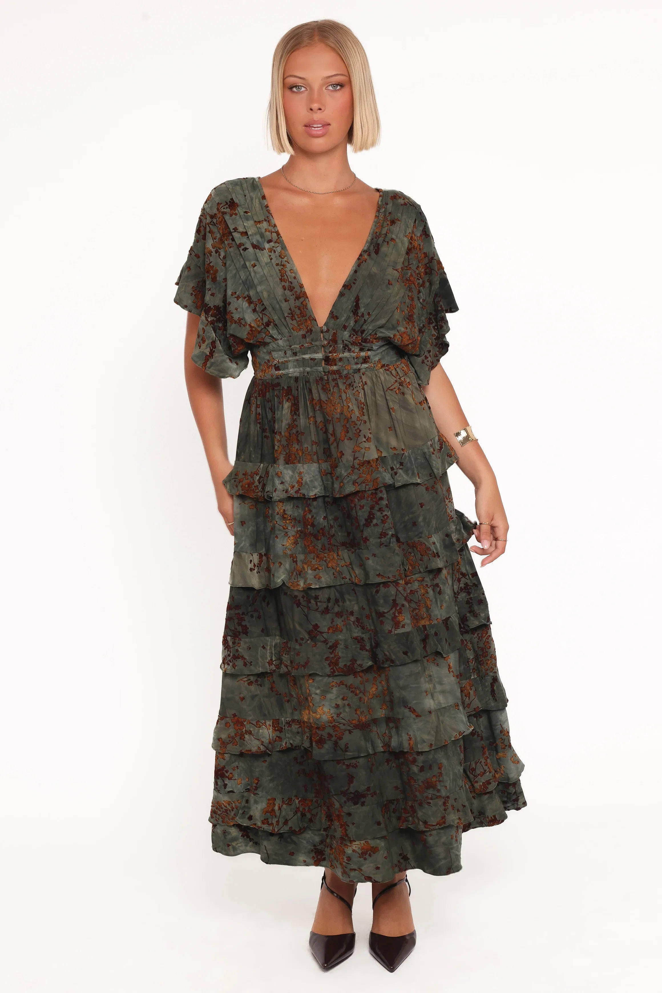 Wendi Ruffle Dress Jade Brown
