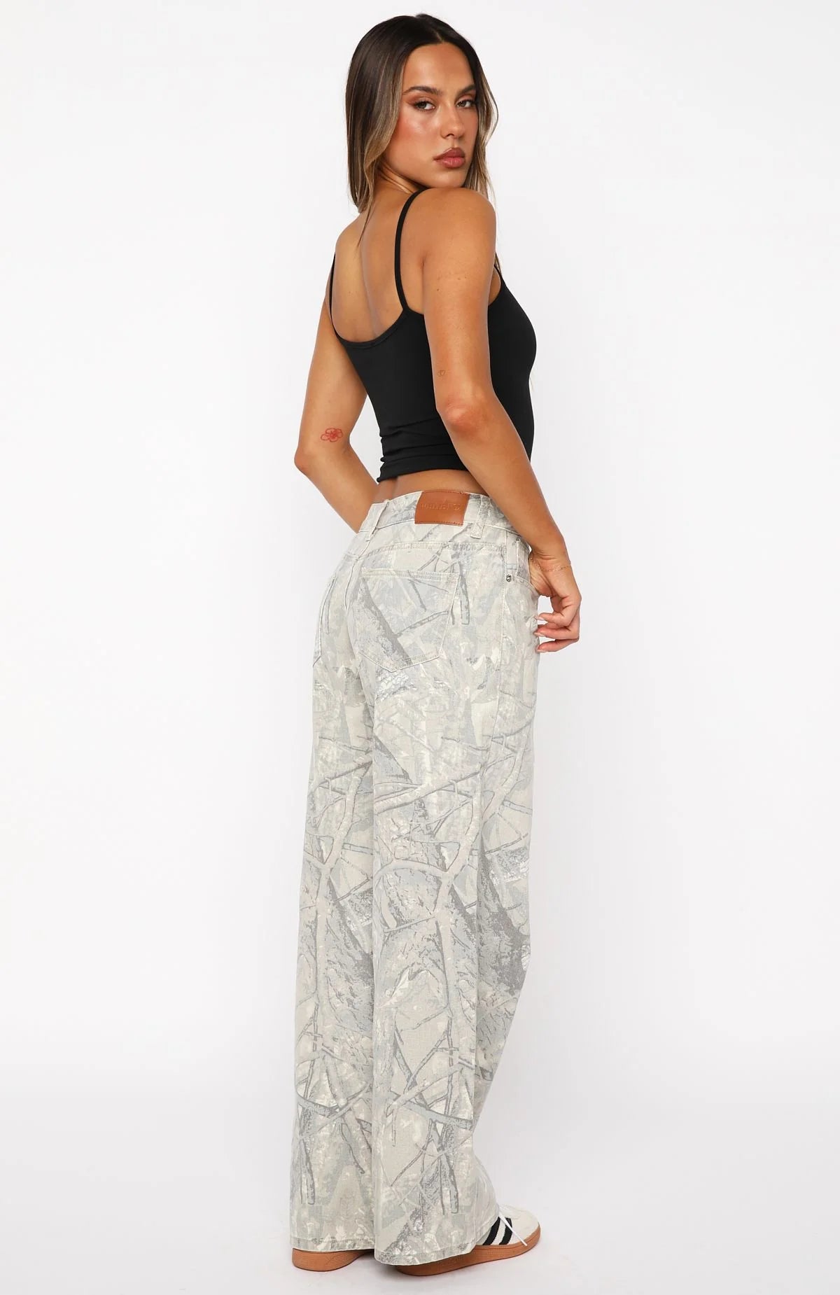 Maeve Low Rise Wide Leg Jeans Sand Camouflage