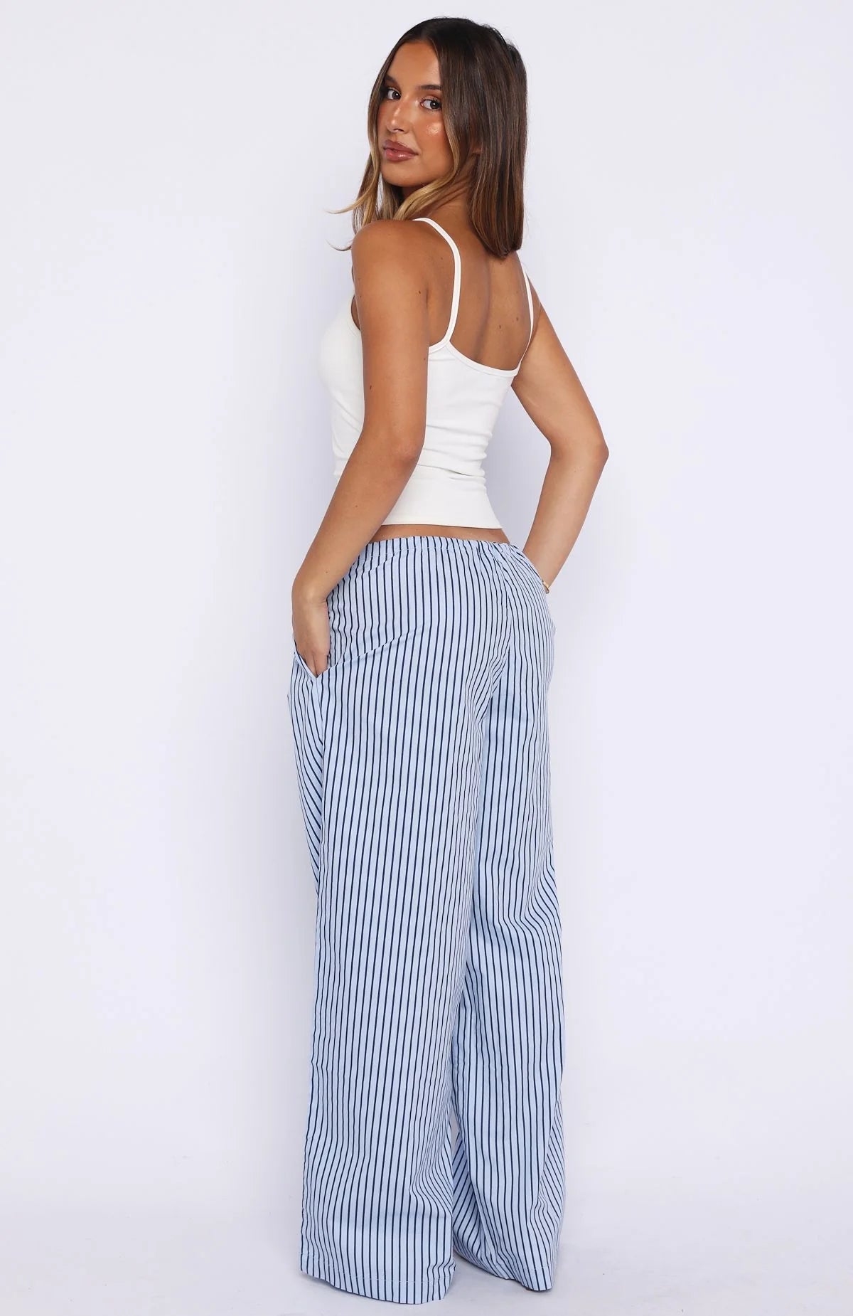 The Sweetest Love Drawstring Pants Blue Navy Stripe