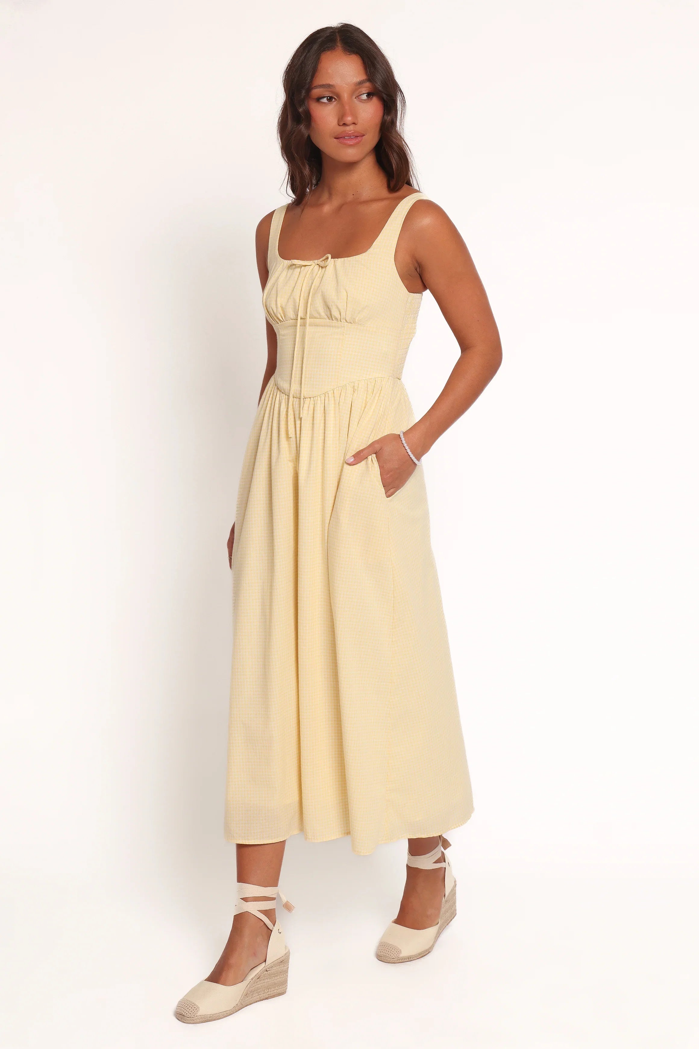 Kinslee Midi Dress Yellow Gingham
